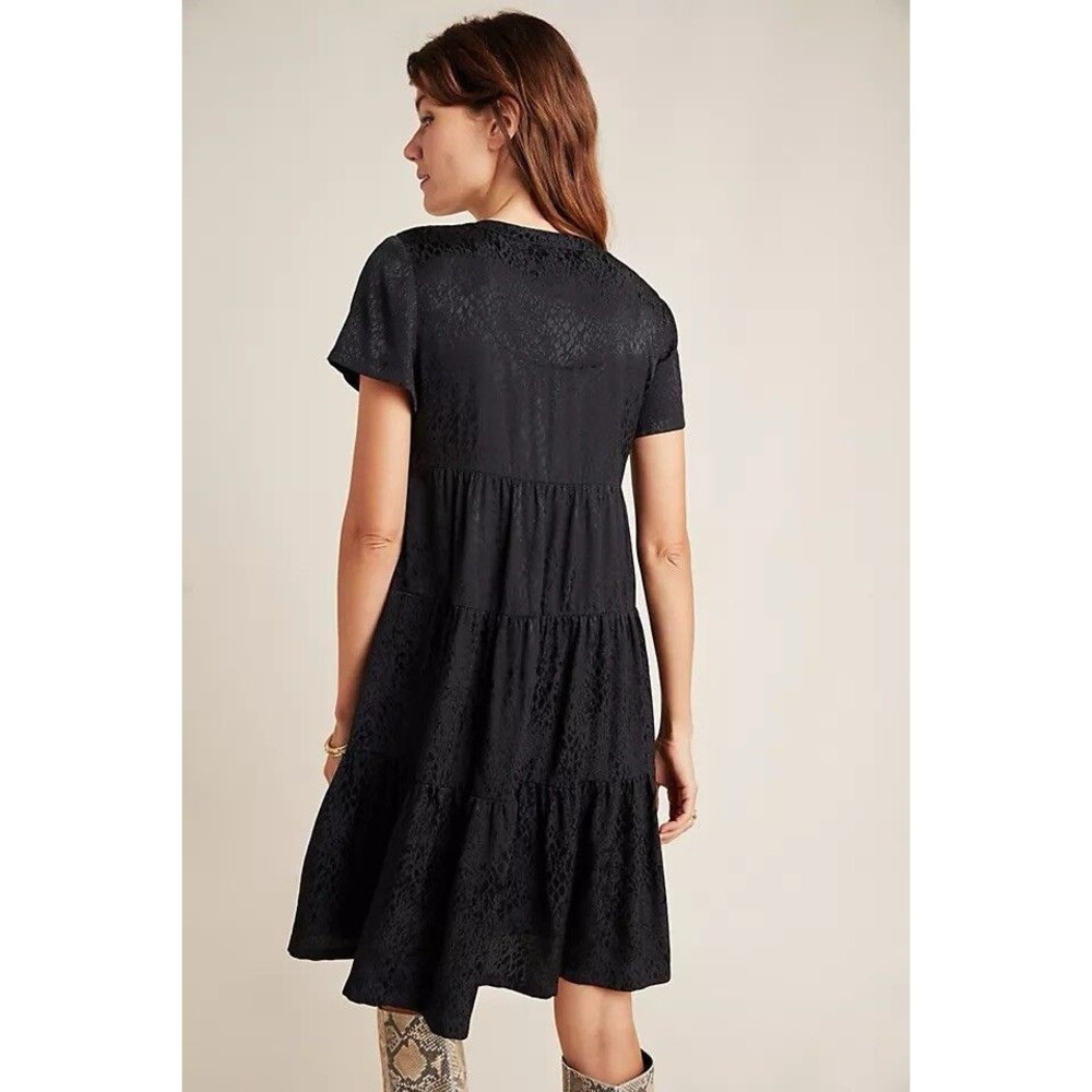 Maeve Anthropologie Sacha Jacquard Tiered Tunic Dress Size M Lined LBD Boho - Picture 4 of 16